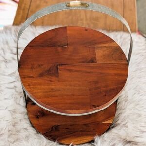 HEARTH & HAND MAGNOLIA Round Two Tier Wood & Galvanized Metal Cake Dessert Stand